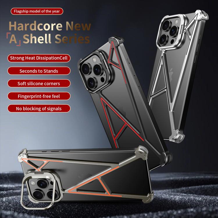 For iPhone 14 Series Four Corner Shockproof Lens Bracket Hollow Metal Phone Case(Titanium)