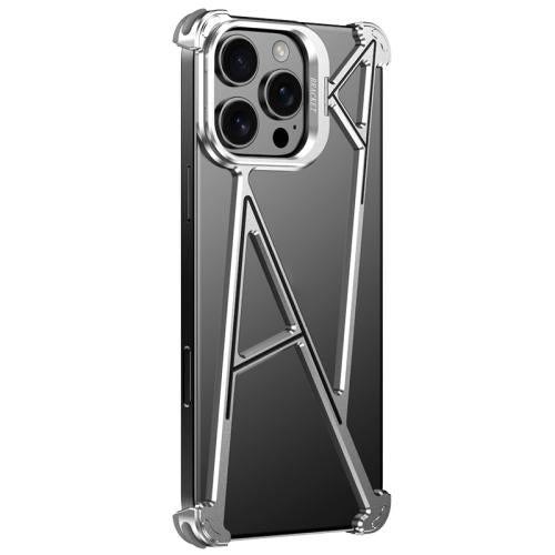 For iPhone 14 Series Four Corner Shockproof Lens Bracket Hollow Metal Phone Case(Titanium)