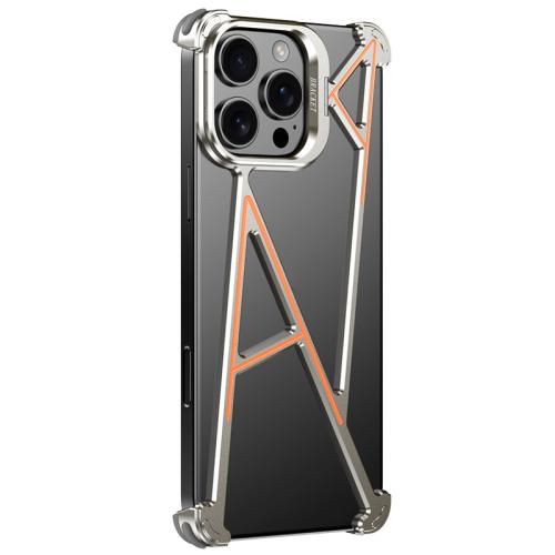 For iPhone 14 Series Four Corner Shockproof Lens Bracket Hollow Metal Phone Case(Titanium)