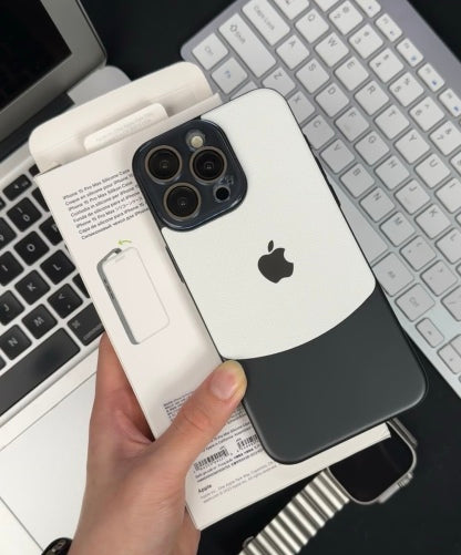 iPhone 15 Series Two-tone leather acrylic lens protective case