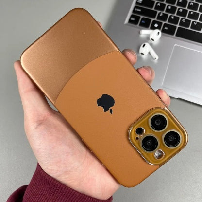 iPhone 15 Series Two-tone leather acrylic lens protective case