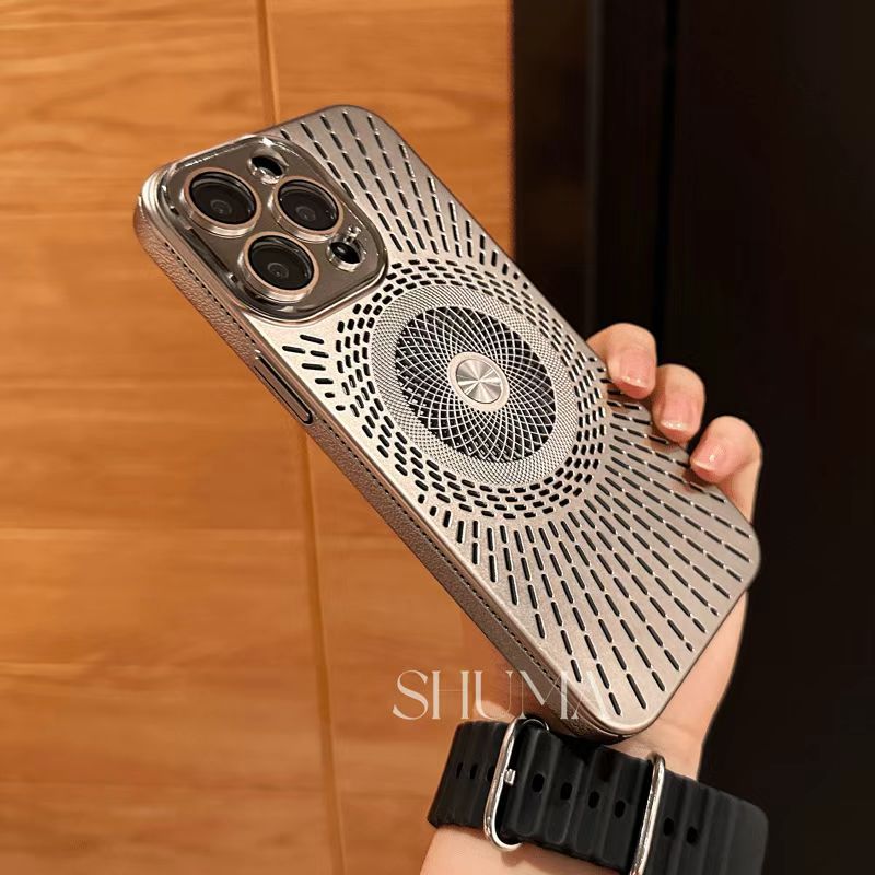 Ice-feeling hollow heat dissipation magnetic charging lens iPhone Case