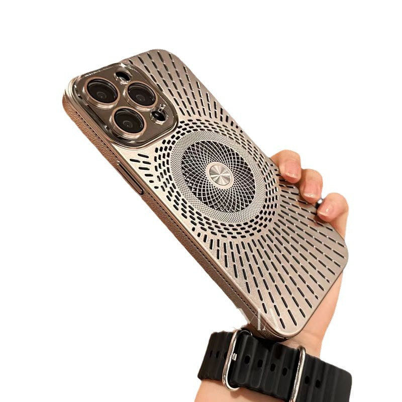 Ice-feeling hollow heat dissipation magnetic charging lens iPhone Case