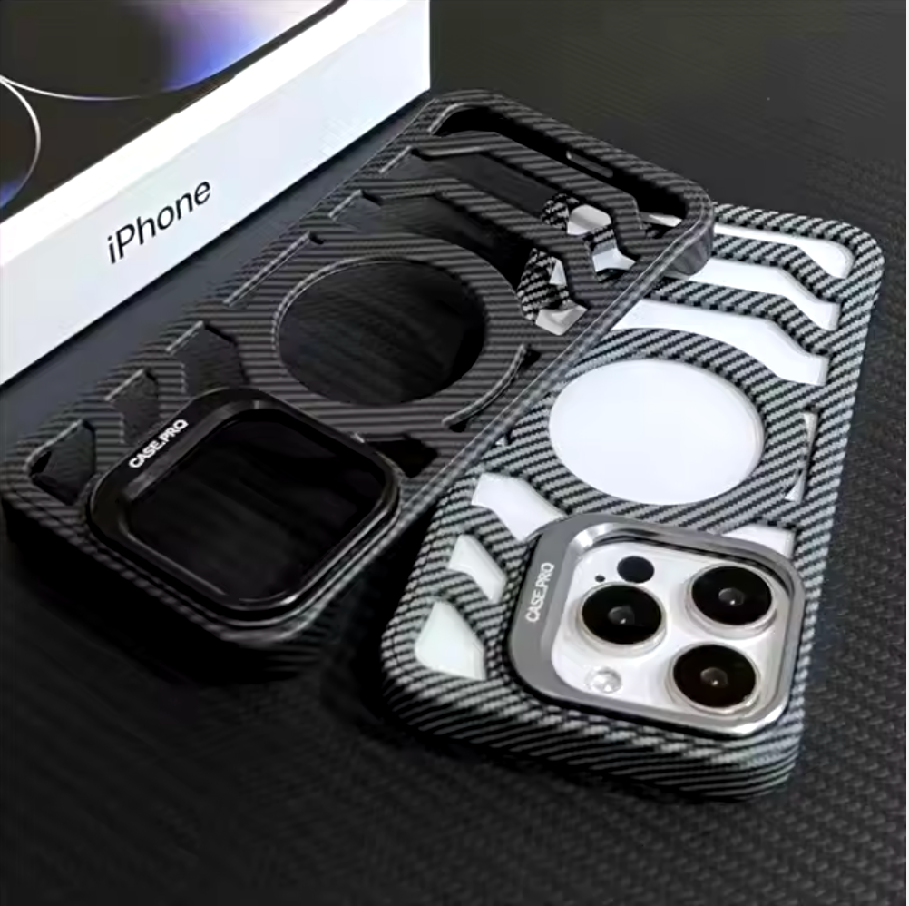iPhone 16 Carbon Fiber Texture with Kickstand Phone Protection