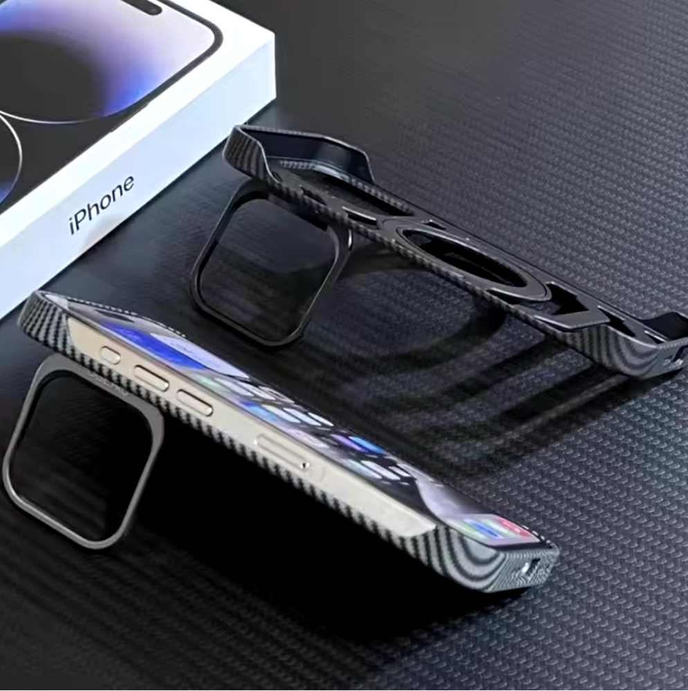 iPhone 16 Carbon Fiber Texture with Kickstand Phone Protection