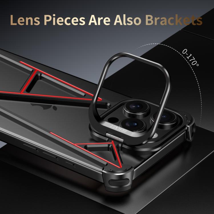 For iPhone 14 Series Four Corner Shockproof Lens Bracket Hollow Metal Phone Case(Titanium)