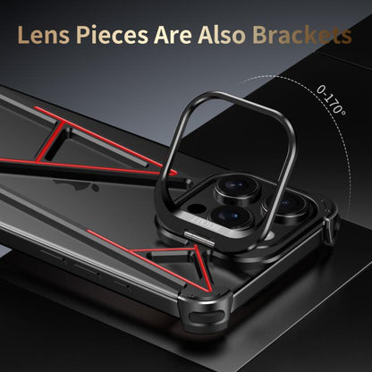 For iPhone 14 Series Four Corner Shockproof Lens Bracket Hollow Metal Phone Case(Titanium)