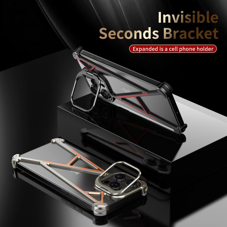 For iPhone 14 Series Four Corner Shockproof Lens Bracket Hollow Metal Phone Case(Titanium)