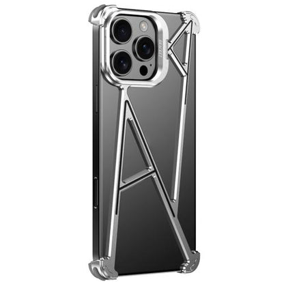 For iPhone 14 Series Four Corner Shockproof Lens Bracket Hollow Metal Phone Case(Titanium)