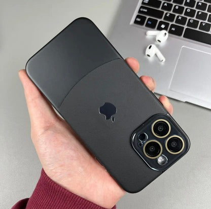 iPhone 15 Series Two-tone leather acrylic lens protective case