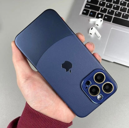 iPhone 15 Series Two-tone leather acrylic lens protective case