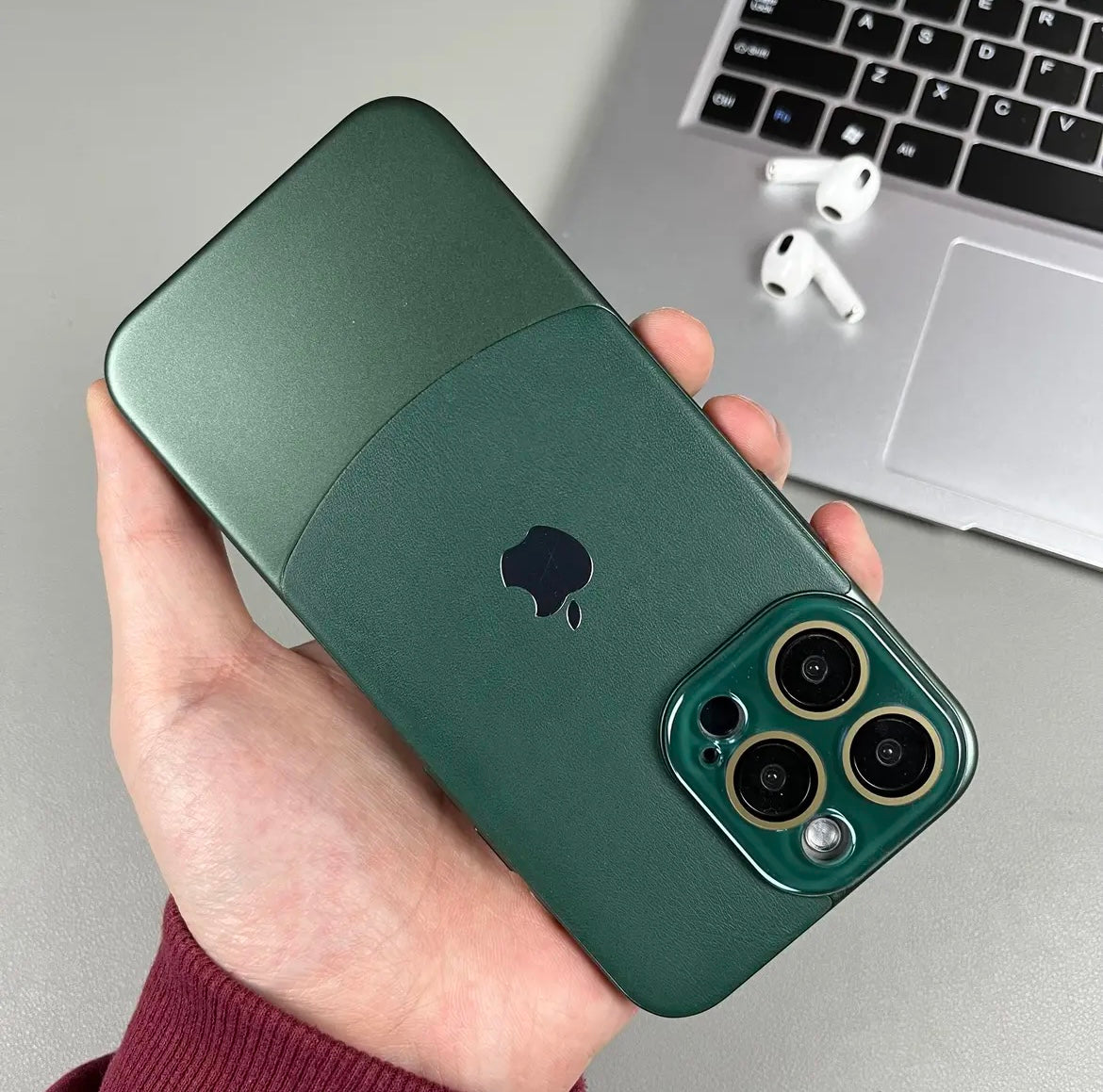 iPhone 15 Series Two-tone leather acrylic lens protective case