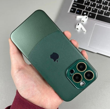 iPhone 15 Series Two-tone leather acrylic lens protective case