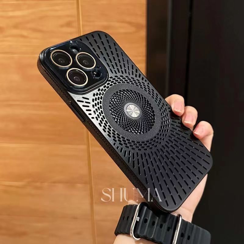 Ice-feeling hollow heat dissipation magnetic charging lens iPhone Case