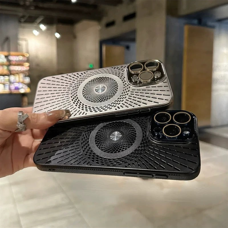 Ice-feeling hollow heat dissipation magnetic charging lens iPhone Case