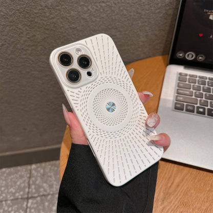 Ice-feeling hollow heat dissipation magnetic charging lens iPhone Case