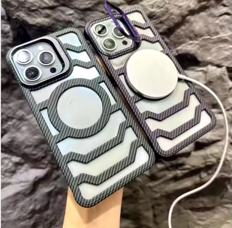 iPhone 16 Carbon Fiber Texture with Kickstand Phone Protection